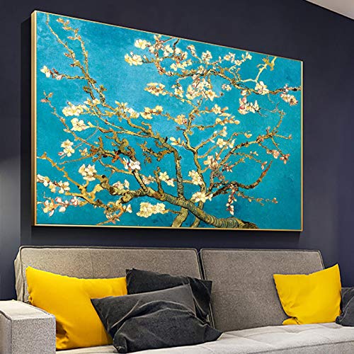 Van Gogh, flor de almendro, famosa pintura al óleo, reproducción de impresión en lienzo, flor impresionista, cuadro de arte de pared, decoración del hogar, 80x120cm (32x47in) sin marco