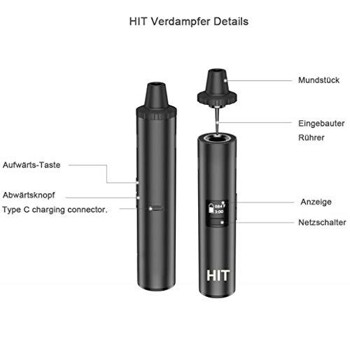 Vaporizador hierba seca con Flujo de Aire Aislado- Vaporizzatore portatile per erbe con Pantalla OLED y Control de Temperatura (senza nicotina e senza liquido)