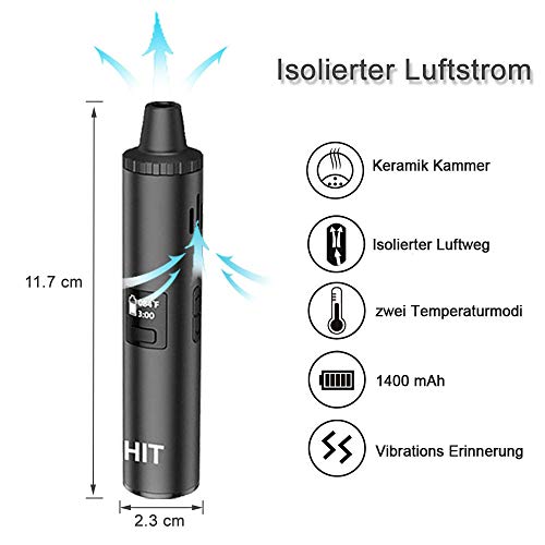 Vaporizador hierba seca con Flujo de Aire Aislado- Vaporizzatore portatile per erbe con Pantalla OLED y Control de Temperatura (senza nicotina e senza liquido)