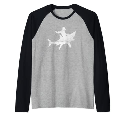 Vaquero que preocupa a un tiburón Camiseta Manga Raglan