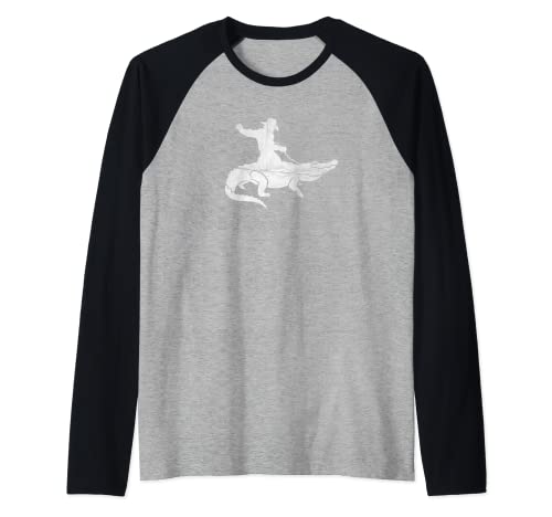 Vaquero que se preocupa a un cocodrilo. Camiseta Manga Raglan