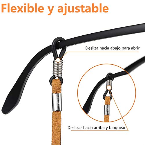 VEGCOO 8 Piezas Correa Gafas Cuero de PU, Cadenas de Gafas Ajustable, Cuerda Gafas Antideslizante Cordones para gafas para Mujer Hombre Niña Niño