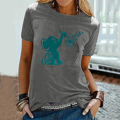 VEMOW Blusas y Camisa Camisetas Manga Corta Mujer Elegantes T-Shirt Cuello Redondo, Última Verano Suelto Blusa Tops con Estampado de Animal Lindo Tallas Grandes Fiesta Tshirt Original tee(A Gris,XXL)