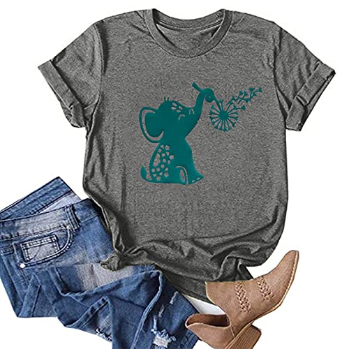 VEMOW Blusas y Camisa Camisetas Manga Corta Mujer Elegantes T-Shirt Cuello Redondo, Última Verano Suelto Blusa Tops con Estampado de Animal Lindo Tallas Grandes Fiesta Tshirt Original tee(A Gris,XXL)