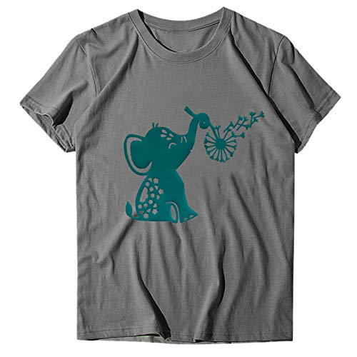 VEMOW Blusas y Camisa Camisetas Manga Corta Mujer Elegantes T-Shirt Cuello Redondo, Última Verano Suelto Blusa Tops con Estampado de Animal Lindo Tallas Grandes Fiesta Tshirt Original tee(A Gris,XXL)