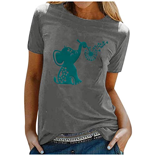 VEMOW Blusas y Camisa Camisetas Manga Corta Mujer Elegantes T-Shirt Cuello Redondo, Última Verano Suelto Blusa Tops con Estampado de Animal Lindo Tallas Grandes Fiesta Tshirt Original tee(A Gris,XXL)