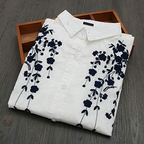 VEMOW Camisetas Mujer Tallas Grandes Camisa De Manga Larga con Cuello Alto Blusa Casual con Botones Túnica Suelta Camiseta para Mujer, Camisa larga Tops de Túnica Blusa Estampadas Florales(Blanco,L)