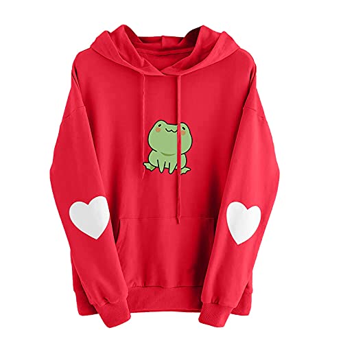 VEMOW Sudaderas con Capucha para Mujer, Liquidación Venta Manga Larga Blusa Tops Ropa, Primavera Otoño Suelto Linda Kawaii Estampado Girasol Floral Diseño Sudadera Hoodie con Bolsillode(H Rojo,3XL)