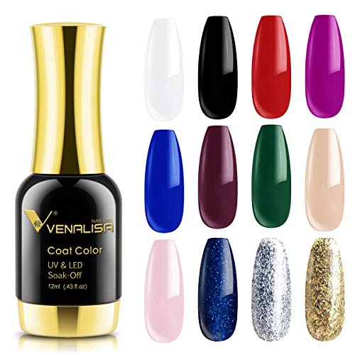 VENALISA Gel Nail Polish, 12ml Elegant Blue Color Soak Off UV LED Nail Gel Polish Nail Art Starter Manicure Salon DIY at Home, 0.43 OZ