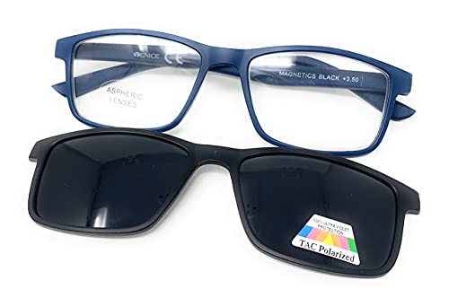 VENICE EYEWEAR OCCHIALI | Gafas de lectura 2 en 1 . SUPLEMENTO POLARIZADO IMAN unisex Venice. Protege tus ojos de la fatiga y del sol.. (BLUE, +1,5)