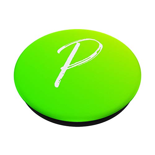 Verde Brillante Gradiente Inicial P Teléfono Verde Lima Letra P PopSockets PopGrip Intercambiable