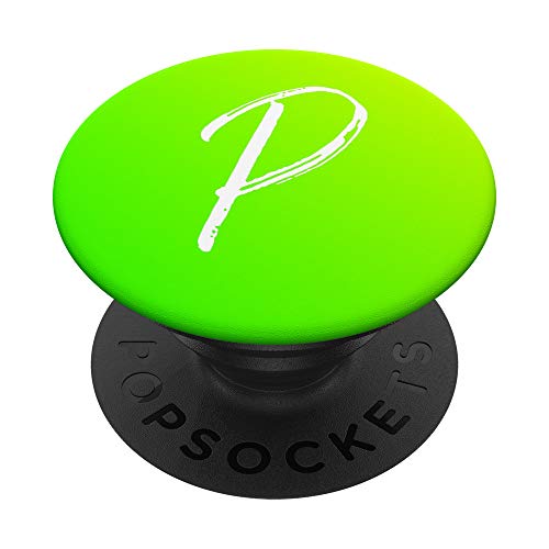 Verde Brillante Gradiente Inicial P Teléfono Verde Lima Letra P PopSockets PopGrip Intercambiable