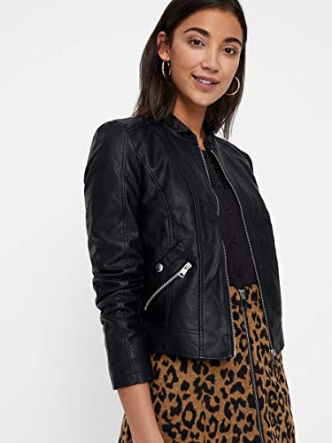Vero Moda Vmkhloe Favo Faux Leather Jacket Noos Chaqueta, Negro (Black), 44 (Talla del Fabricante: X-Large) para Mujer