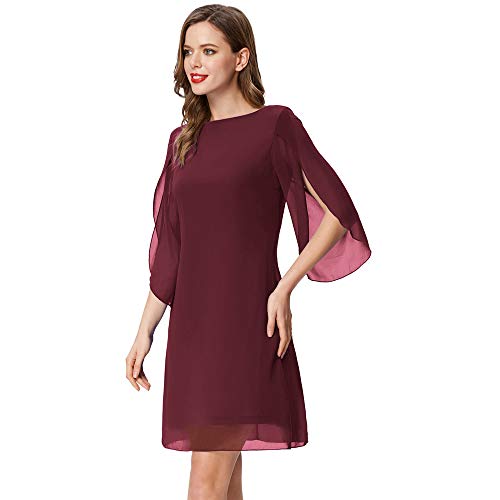 Vestido Ancho Gasa para Mujer Elegante Manga Corta Top Cuello Redondo Camiseta para Verano Primavera Vino Rojo XL Cl011125-1