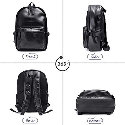 Viaggi Zaino Borsa a Tracolla, OURBAG Zaino in Pelle PU Esterni Scuola Zaino fit 15.6" Laptop Backpack per Uomo e Donna (Nero)