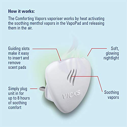 Vicks VH1700E - Vaporizador calmante sin agua eléctrico con vapores calmantes de mentol