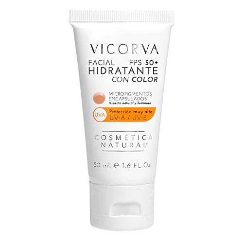 VICORVA HIDRATANTE FACIAL FPS50+ CON COLOR | Crema solar diaria con protección UVA y UVB muy alta | Micropigmentos Encapsulados | Vitamina E y Polímero Hidrolizado de Proteína de Trigo | 50ml