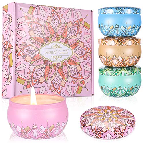 Viesap Velas Aromaticas, 4pcs Cera de Soja 100% Natural, Vela Aromática Caja de Regalo, Mujer Velas Perfumadas, Aromaterapia Relajación Baño Yoga Acción de Gracias Navidad Día de San Valentín Regalos