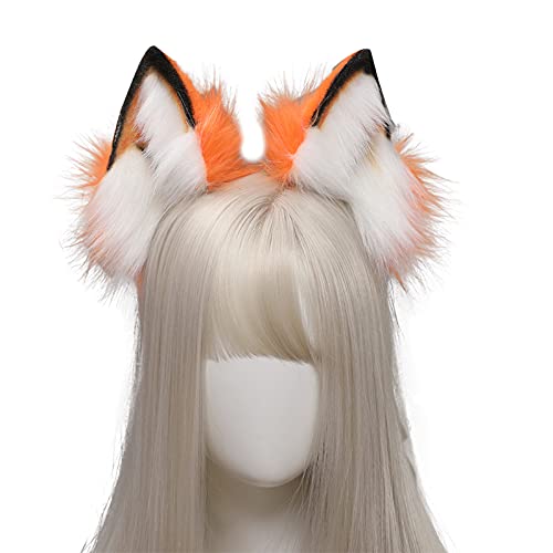 VIGVAN Diadema para cosplay Lolita hecha a mano con orejas de lobo, color naranja