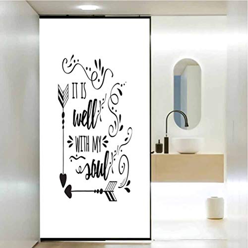 Vinilo adhesivo para ventana con protector solar opaco, con texto en inglés «It is Well with My Soul Doodle», inspiración positiva, cuarto de baño, oficina, sala de reuniones, sala de estar, 23.6 x 78