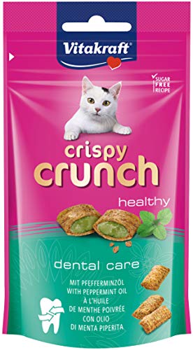 Vitakraft - Crispy Crunch, Dental Care con Menta, Snacks para Gatos Crujientes, Cuidado Dental - 60 g