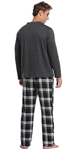 Vlazom Conjunto de Pijamas para Hombre, Pijama Hombre Invierno Parte Superior de Manga Larga, Pijama Suave y Parte Superior a Cuadros,XL,B-Negro