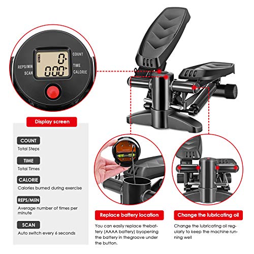 Vogvigo Stepper, Multifuncional Step Fitness en Casa con Pantalla y Cintas de Entrenamiento, Aparatos para Hacer Ejercicio Casa Profesionales para Glúteos/Piernas/Cardio, Sin Ruido/MAX-Carga 150 kg