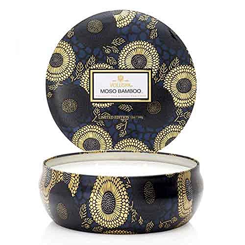 Voluspa Moso Bamboo 3 Wick Candle in Decorative Tin 12 oz by Voluspa