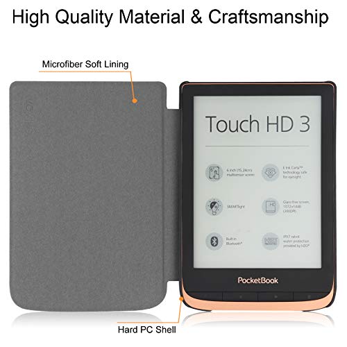 VOVIPO Funda rígida para Pocketbook Touch HD 3, Touch Lux 5, Touch Lux 4, Basic Lux 2 E-Reader - Funda de piel sintética ligera con función de encendido y apagado automático