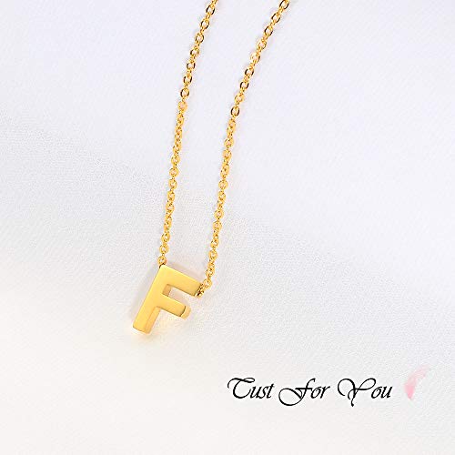 VU100 Collar Colgante de Inicial Letra F Colgante para Mujer Niñas de Acero Inoxidable Chapado en Oro, 45cm Cadena Cuerda