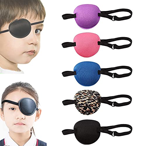 Vulevirtue 5 Piezas Parches de Ojos Ajustables con Hebilla,parche de ojo pirata,para Parches Oculares Adulto y Niño, para tratar la ambliopatía ocular perezosa(5 Colores)