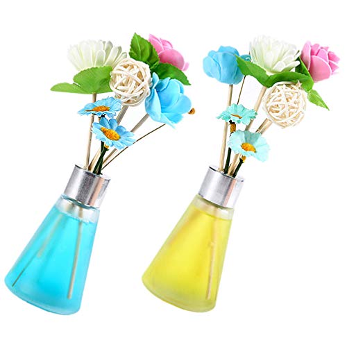 Wakauto 2Pcs Mini Flor Y Difusor de Caña Aroma Difusor de Aceite Esencial Ambientador de Flores para El Hogar Interior Adorno Interior (Colores Surtidos)