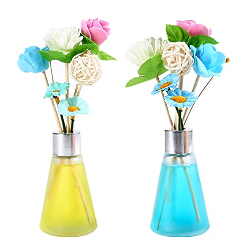 Wakauto 2Pcs Mini Flor Y Difusor de Caña Aroma Difusor de Aceite Esencial Ambientador de Flores para El Hogar Interior Adorno Interior (Colores Surtidos)