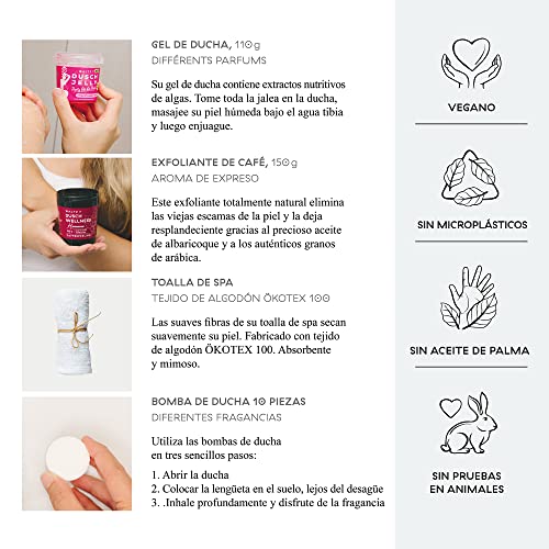 WALTZ7 Set de Regalo de Baño con 10 Bombas de Fragancia, 2 Gel de Ducha, 1 Exfoliante Corporal, 1 Toalla Suave, 1 Bolsa, Regalos para Ella, Mujeres, Cumpleaños, Dia del Padre Regalos, 15 Objetos