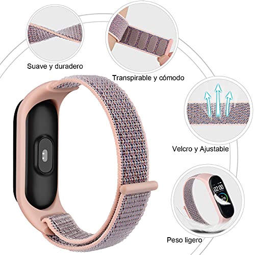 Wanme Correa Compatible para Xiaomi Mi Band 4 & Xiaomi Mi Band 3 Correa, Nylon Loop Pulseras de Repuesto para Xiaomi Mi Smart Band 4 & Xiaomi Mi Smart Band 3 (Rosa Sand+Verde océano+Gris)