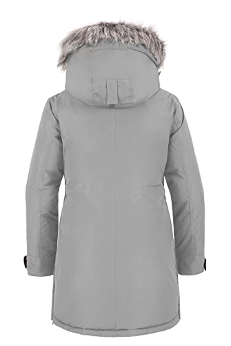 Wantdo Abrigo Cálido Antiviento Chaqueta de Algodón Invierno al Aire Libre Resistente al Agua Parka Gruesa Capucha con Pelo Desmontable para Mujer Gris L