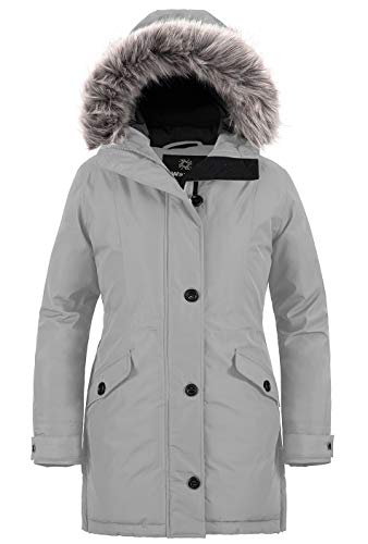 Wantdo Abrigo Cálido Antiviento Chaqueta de Algodón Invierno al Aire Libre Resistente al Agua Parka Gruesa Capucha con Pelo Desmontable para Mujer Gris L