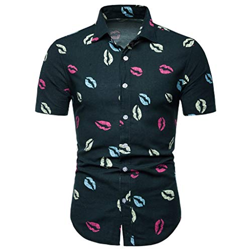 waotier Camisa De Manga Corta con Estampado De Moda para Hombres PatróN De Beso Ropa De Verano para Hombre