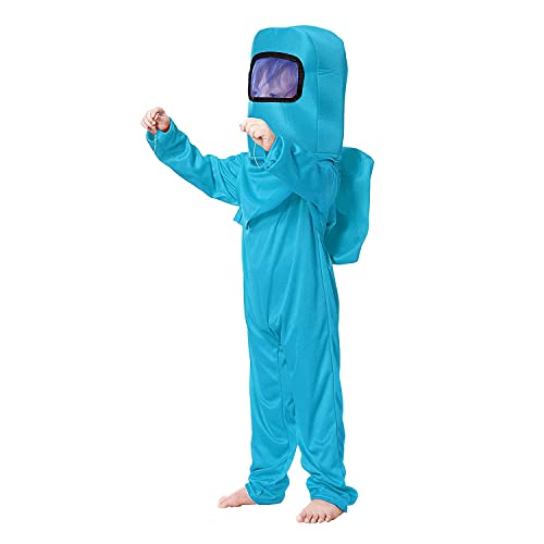 Waslary - Disfraz infantil de astronauta, mono con mochila, máscara, para niños, Halloween, cosplay, carnaval, fiesta de cumpleaños, color azul claro, talla L