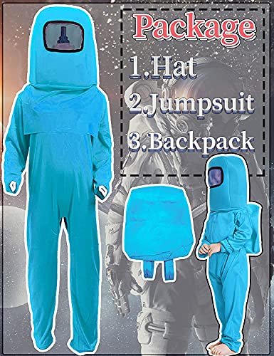 Waslary - Disfraz infantil de astronauta, mono con mochila, máscara, para niños, Halloween, cosplay, carnaval, fiesta de cumpleaños, color azul claro, talla L