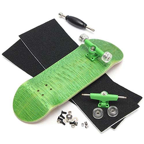 WBFN Mini Patinetas, Dedo Dedo de Madera Tablas de Skate Profesional Patín de Madera del diapasón con rodamientos de la Rueda de Espuma Destornillador (Color : Green)