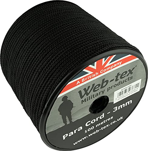 Web-tex - Rollo de cordón Paracord de 3 mm - 100 Metros - Negro