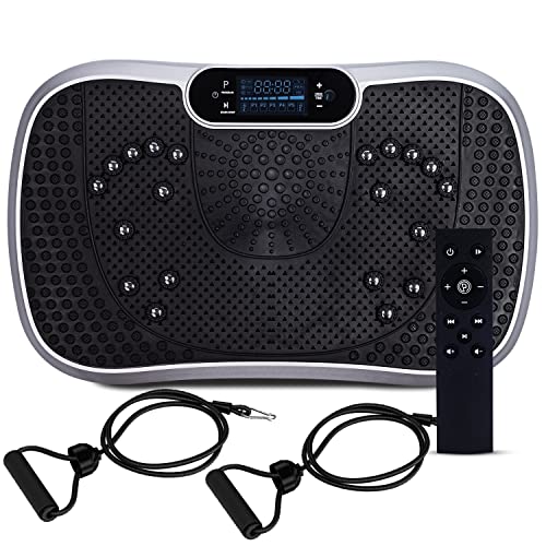 WeightWorld Plataforma Vibratoria Fitness - Máquina de Ejercicio y Masajes, Entrenamiento en Casa, con Altavoz Bluetooth, Mando a Distancia y Gomas Elásticas Fitness, 99 Niveles