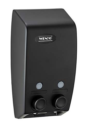 WENKO Dispensador de gel dos depósitos Varese - Dispensador de jabón líquido Capacidad: 0.9 l, Plástico (ABS), 13.5 x 25 x 8 cm, Negro