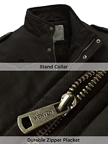 WenVen Chaqueta para Invierno Estilo de Militar para Hombre Small, Negro