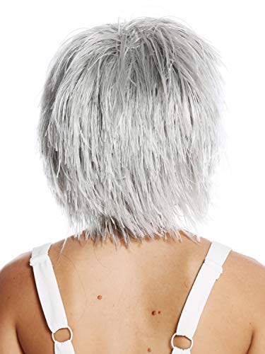 WIG ME UP- MMSLW-K686 Peluca de Mujer Hombre Carnaval despeinada despeluznada como Paja voluminosa Duende Payaso Color Gris