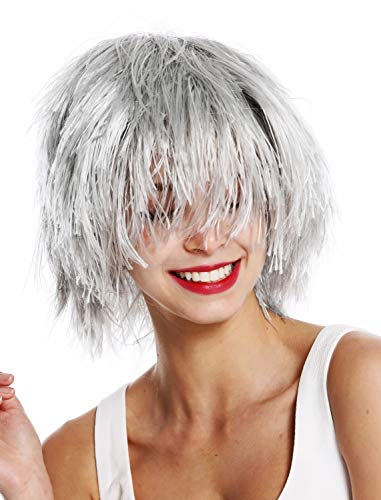 WIG ME UP- MMSLW-K686 Peluca de Mujer Hombre Carnaval despeinada despeluznada como Paja voluminosa Duende Payaso Color Gris