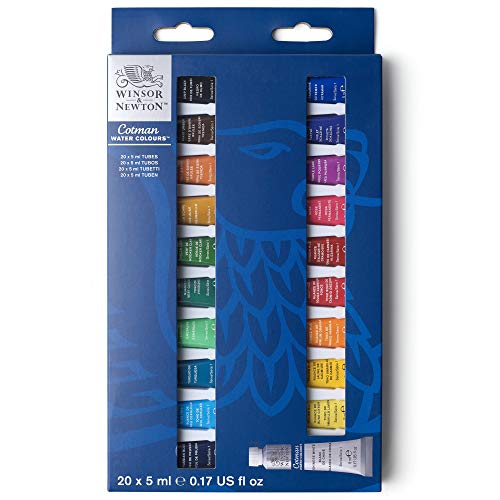 Winsor & Newton acuarela Cotman - Set de iniciación a la acuarela, 20 colores de 5 ml