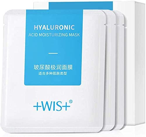 WIS Hoja de mascarilla facial de ácido hialurónico, mascarilla facial hidratante antienvejecimiento hidratante profunda para el cuidado de la piel seca, antiarrugas y líneas finas,24 paquetes