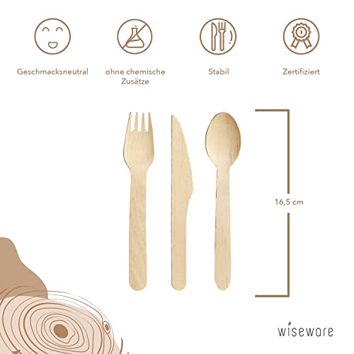 Wiseware - Cuchillos desechables de madera de abedul, 100 unidades, cuchillos desechables, biodegradables, naturales, estables, respetuosos con el medio ambiente, embalaje sin plástico